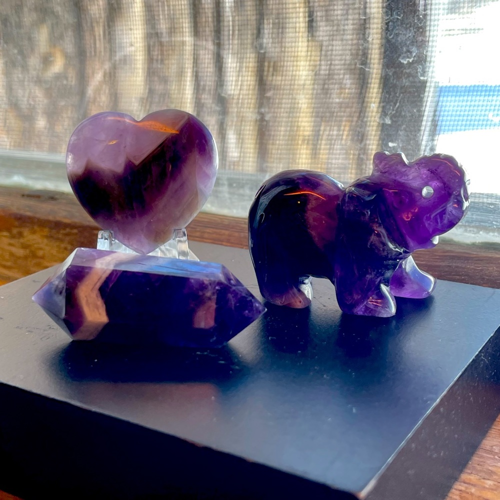 3 piece Amethyst crystal carvings